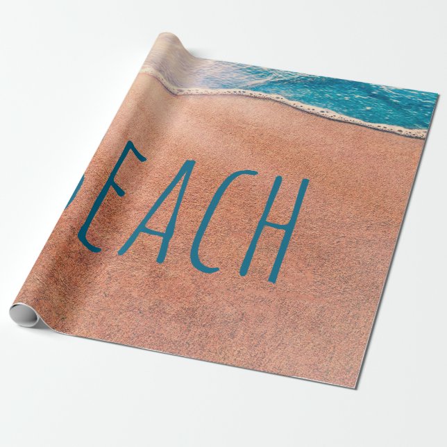 Beach Sandy Shoreline Blue Ocean Wave Coastal Wrapping Paper (Unrolled)