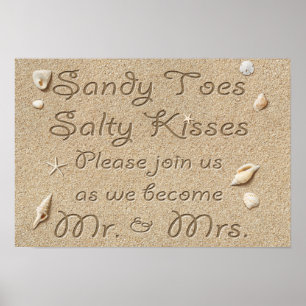 Beach Sandy Toes Salty Kisses Mr & Mrs Poster
