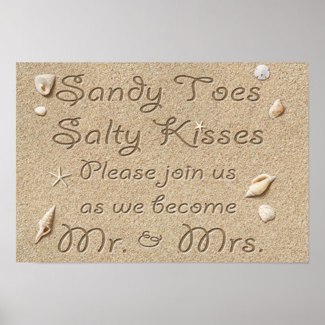 Beach Sandy Toes Salty Kisses Mr & Mrs Poster (Front)