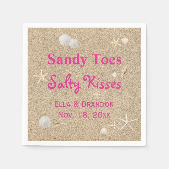 Beach Sandy Toes Salty Kisses Wedding Napkin pink (Front)