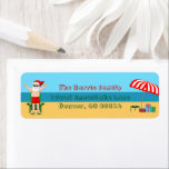Beach Santa Claus Cute Christmas Return Address<br><div class="desc">This cute custom sunny Christmas return address label makes the perfect mailing accessory for beach holiday cards. Make it a fun north pole themed extravaganza with Santa Claus in his swimming trunks next to a red and white striped beach umbrella and gifts. I've never seen Mr. Klaus in a bathing...</div>