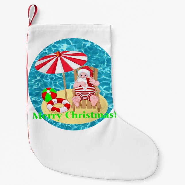 beach santa claus small christmas stocking (Front)