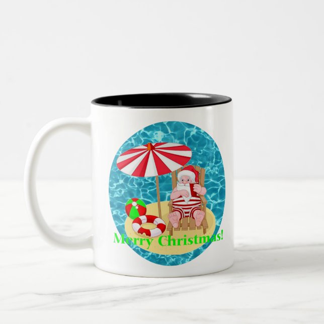 beach santa claus Two-Tone coffee mug (Left)