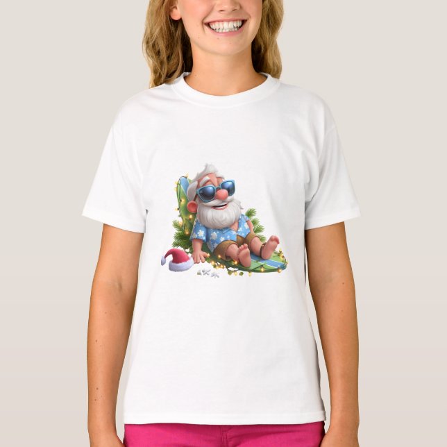 Beach Santa Summer Holiday cute  Christmas Lights  T-Shirt (Front)