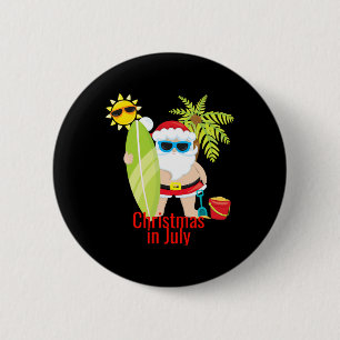 Beach Santa Surfer Christmas In July  6 Cm Round Badge