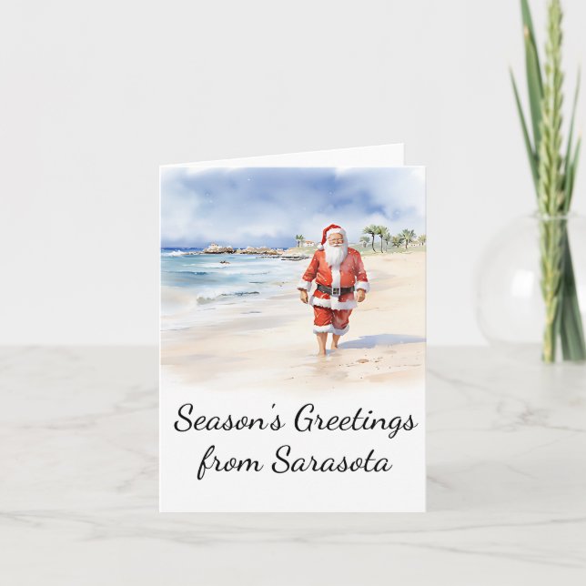 Beach Santa Watercolor Christmas Card (Front)