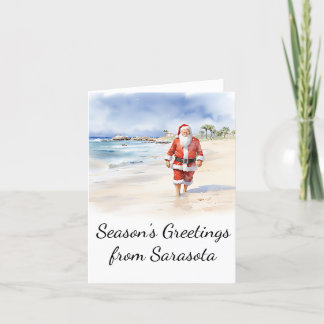 Beach Santa Watercolor Christmas Card