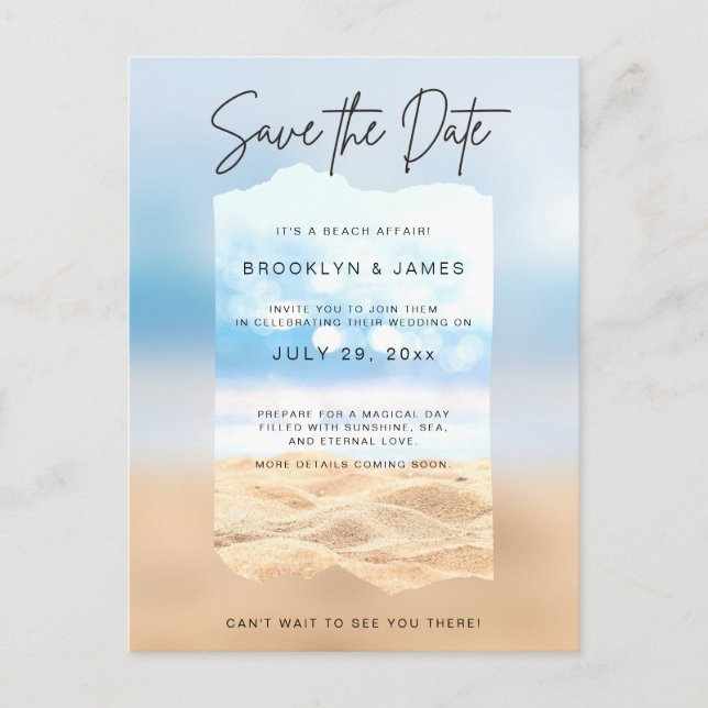 Beach Save The Date Its A Beach Affair Announcement Postcard (Front)