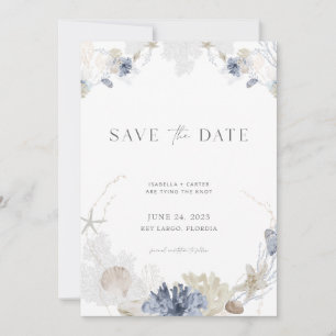 Beach Save the Date with Photo in Blue + Cream Invitation