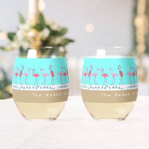 Beach Saying Flamingos Stemless Wine Glass