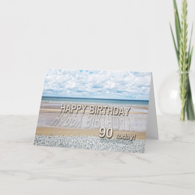 Beach scene 90th birthday card with 3D letters (Front)