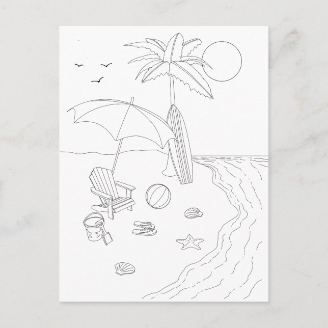 Beach Scene Adult Colouring Postcard (Front)
