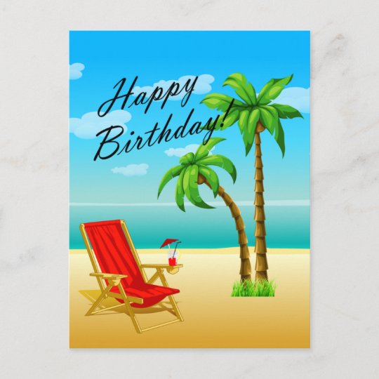 Beach Scene Birthday Postcard Zazzle Co Uk