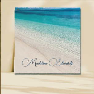 Beach Scene Blue Modern Coastal Square Business Card