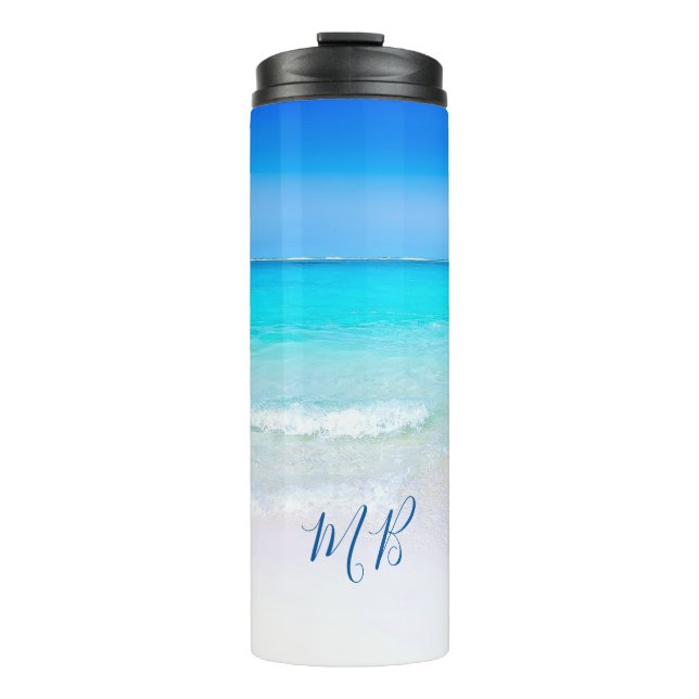 Beach Scene Blue Ocean Sand Drink Thermal Tumbler (Front)