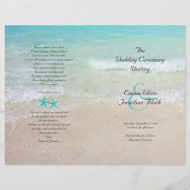 Beach Scene Catholic Ceremony Folded Program (Front)