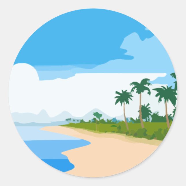 Beach scene classic round sticker (Front)