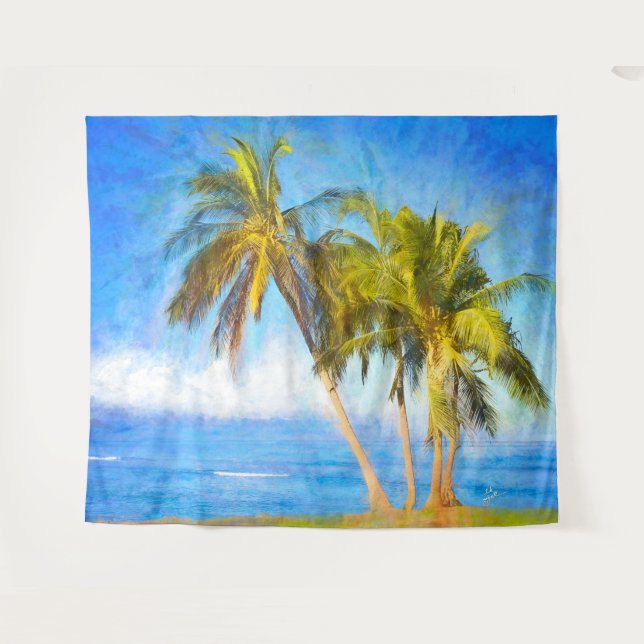 Beach Scene Coconut Palm Trees Sea Scene Tapestry (Front (Horizontal))