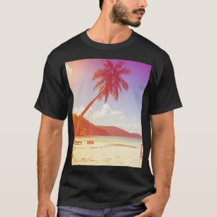 Beach scene, coconut tree, wooden bed. T-Shirt