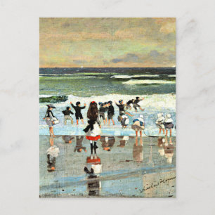Beach Scene, fine art vintage painting, Postcard