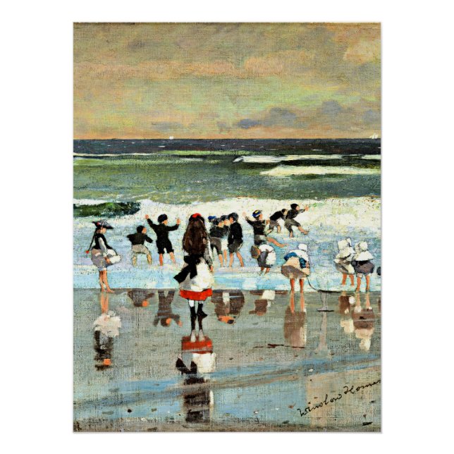 Beach Scene, fine art vintage painting Poster (Front)