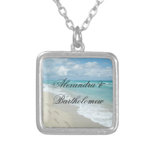 Beach Scene Footprints in Sand Personalised Silver Plated Necklace
