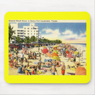 Beach Scene, Fort Lauderdale, Florida Vintage Mouse Mat
