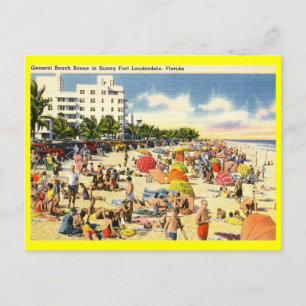 Beach Scene, Fort Lauderdale, Florida Vintage Postcard