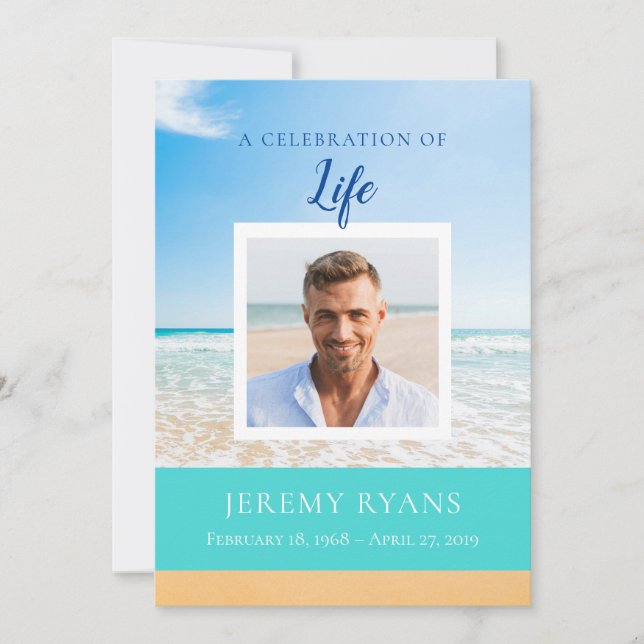 Beach Scene Funeral Memorial Card (Front)