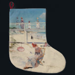 Beach Scene (Holiday at Mentone) (Australian Art) Large Christmas Stocking<br><div class="desc">This design features a painting by the English-born artist Charles Conder (1868–1909), who worked mostly in Australia. It shows a beach in the Melbourne suburb of Mentone on a beautifully bright and sunny day. The city of Melbourne is in the Australian state of Victoria. A woman can be seen reading...</div>