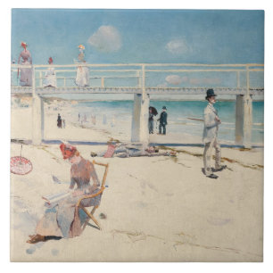 Beach Scene (Holiday at Mentone) (Australian Art) Tile