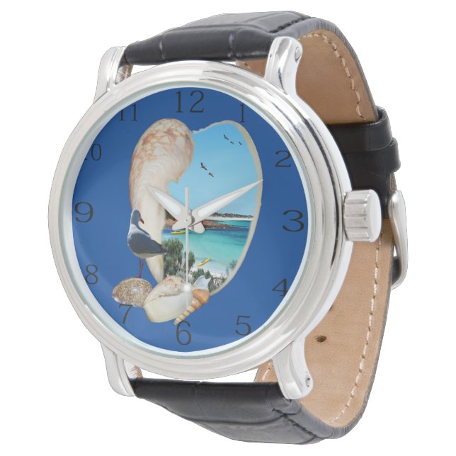 Beach Scene In A Beach Shell Wall, Watch (Angled)