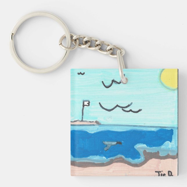 Beach Scene Magnet Key Ring (Front)
