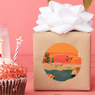 Beach Scene Nature's Shell Clay Folk Art Classic Round Sticker