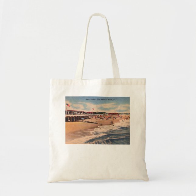 Beach Scene, Point Pleasant NJ, Vintage Tote Bag (Front)