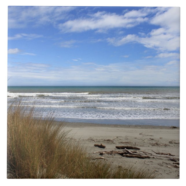 Beach Scene, sand, sea and blue sky Tile (Front)
