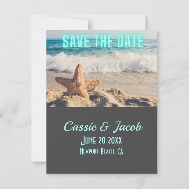 Beach Scene Save the Date QR Code Announcement (Front)