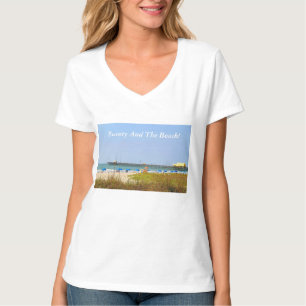 Beach Scene, Says "Beauty And The Beach!" T-Shirt