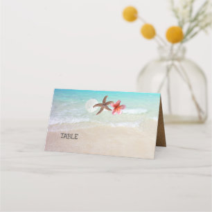 Beach Scene Starfish Plumeria Table Seating Cards