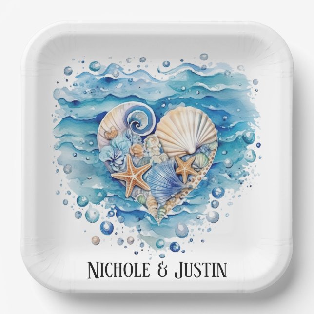 Beach Scene Starfish Wedding Paper Plate (Front)