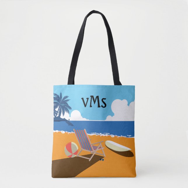Beach Scene, Surfer, Chair, orange & blue Tote Bag (Front)