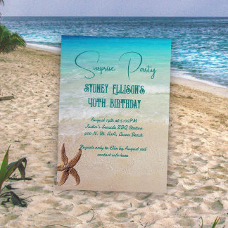 Beach Scene Surprise Party Custom Age Invitation
