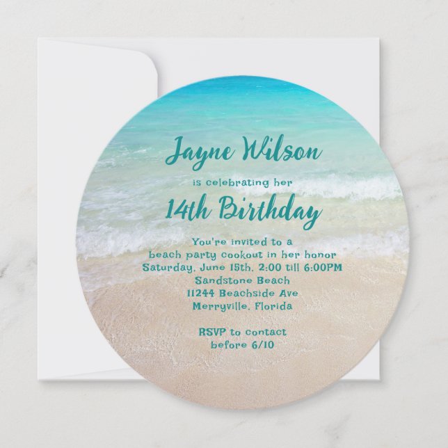 Beach Scene Teen Girl Birthday Party Invitation (Front)