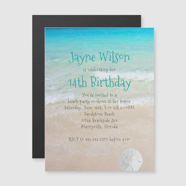 Beach Scene Teen Girls Birthday Party Magnetic Invitation (Front/Back)