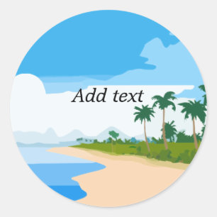 Beach scene template, customisable, classic round sticker