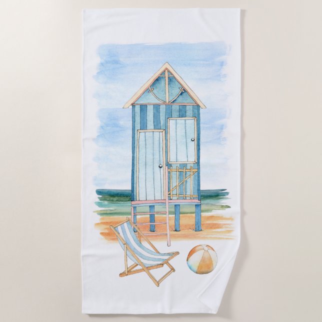 Beach Scene Watercolor  Beach Towel (Front)