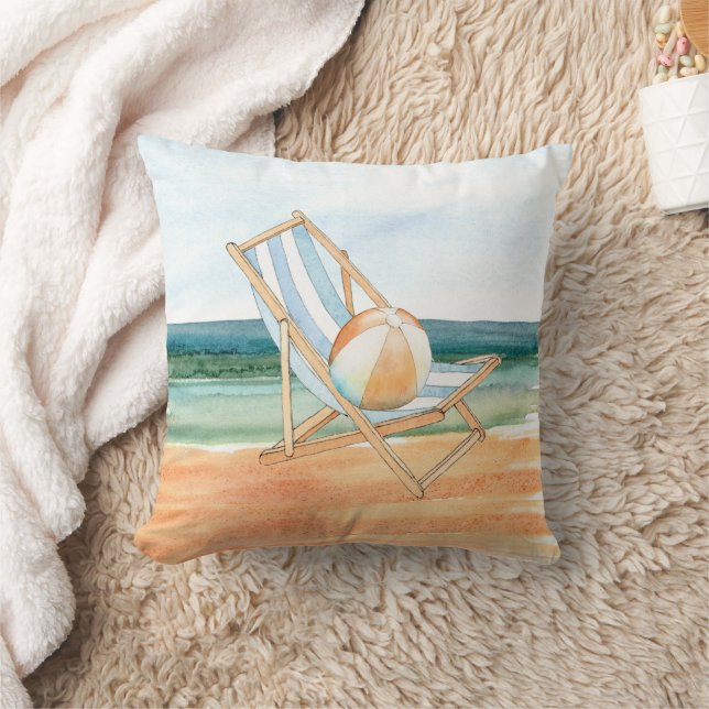 Beach Scene Watercolor Cushion (Blanket)
