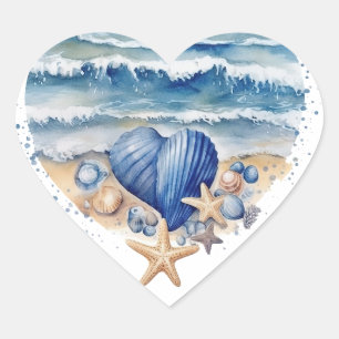 Beach Scene Wedding Heart Sticker