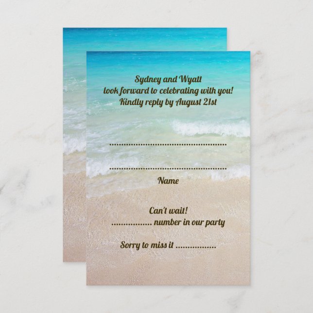 Beach Scene Wedding RSVP Vertical Guest Count Invitation (Front/Back)