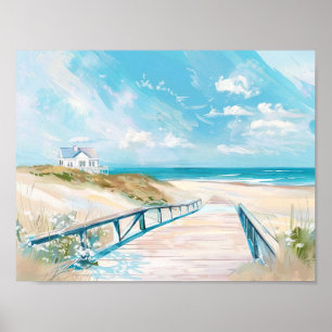 beach scenery illustration watercolor style poster